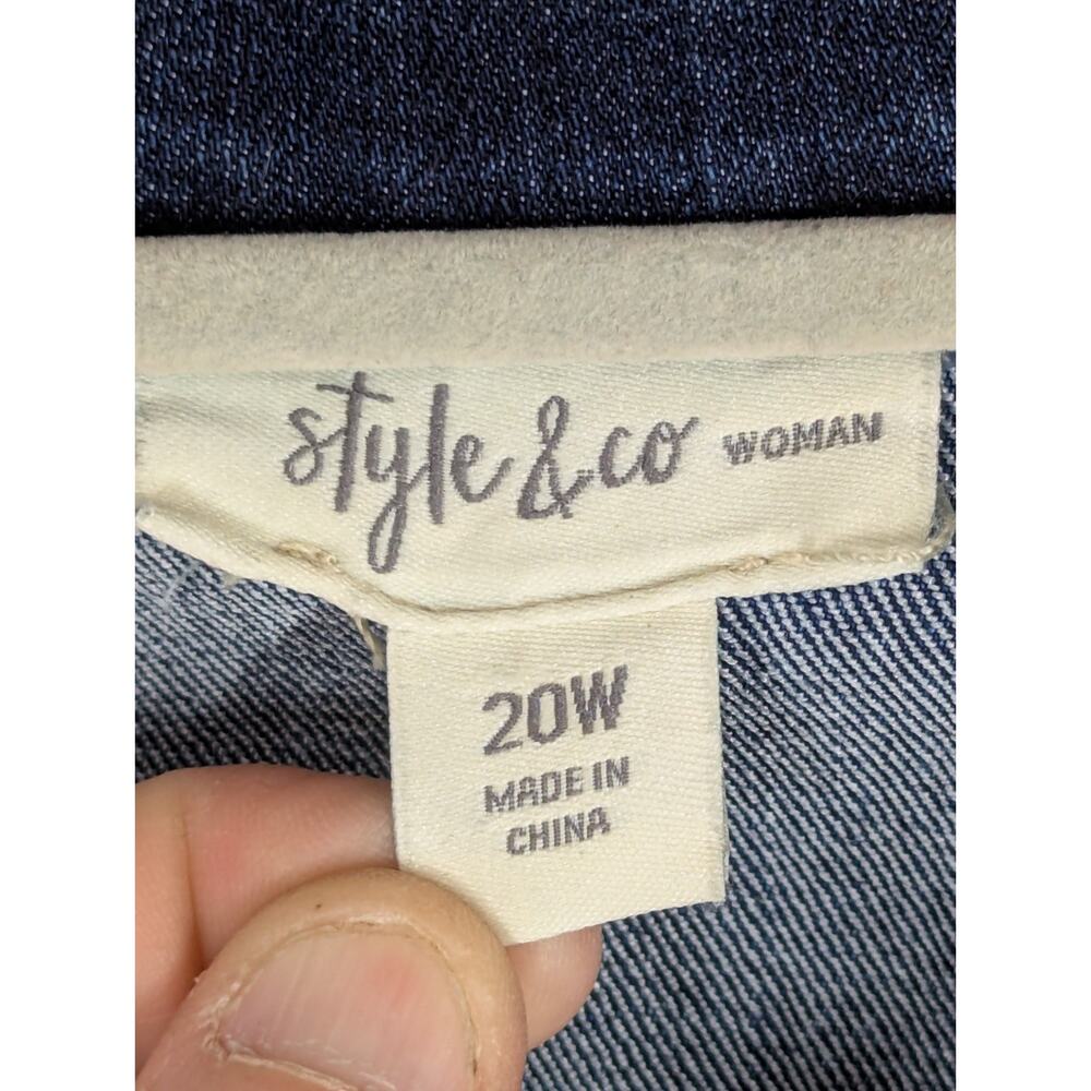 Style & Co. Denim Jean Jacket Womens 20W Adjustable Waist Pockets - Picture 2 of 8
